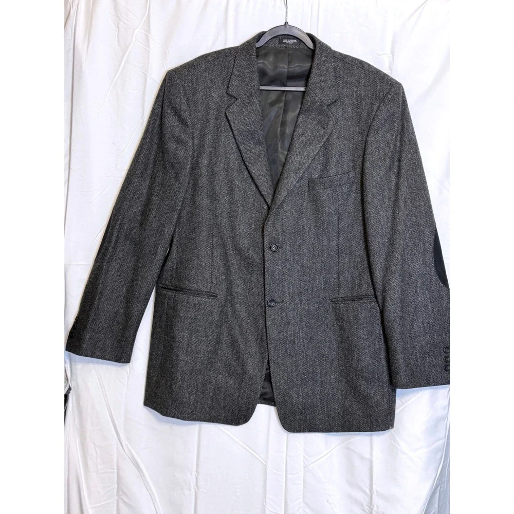 Stafford‎ Men's Gray Wool Blend Blazer Sport Coat Elbow Patches Size 46L